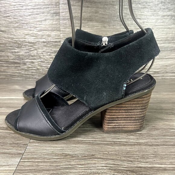 TOMS Majorca Black Suede Block Heel Sandals Women's Shoes Size 6 - Picture 3 of 9
